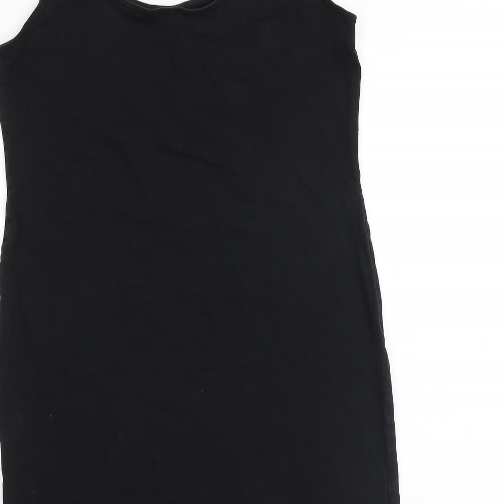 H&M Womens Black Paisley Cotton Tank Dress Size L Scoop Neck Pullover