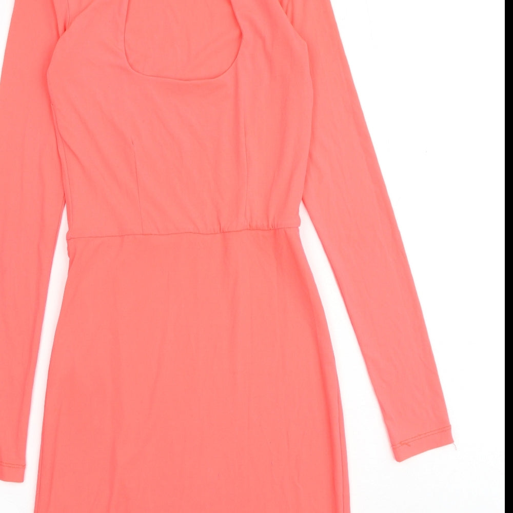 Topshop Womens Pink Polyester Mini Size 8 Boat Neck Pullover - Cut Out Back Detail
