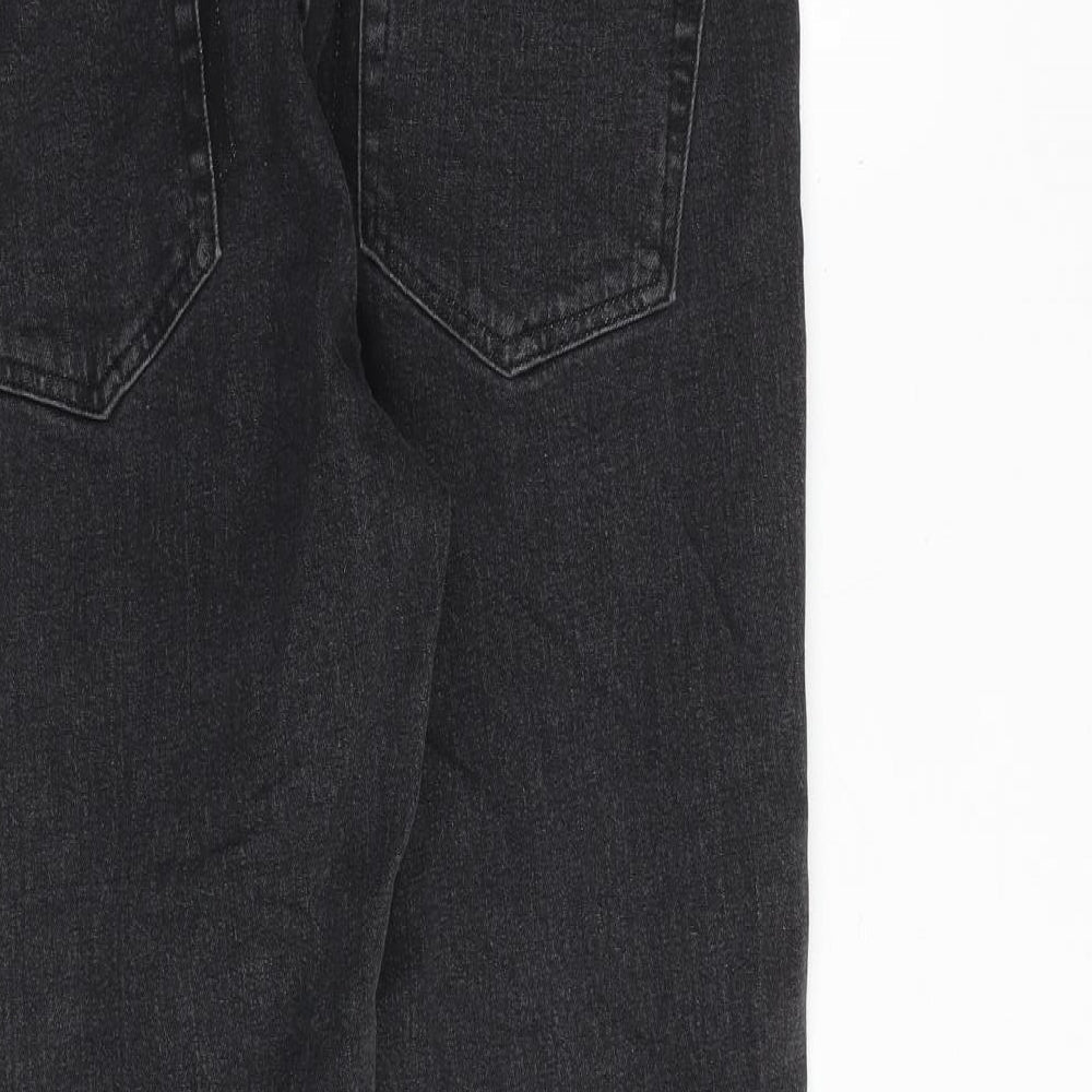 H&M Womens Grey Cotton Straight Jeans Size 12 Regular Button - Raw Hem