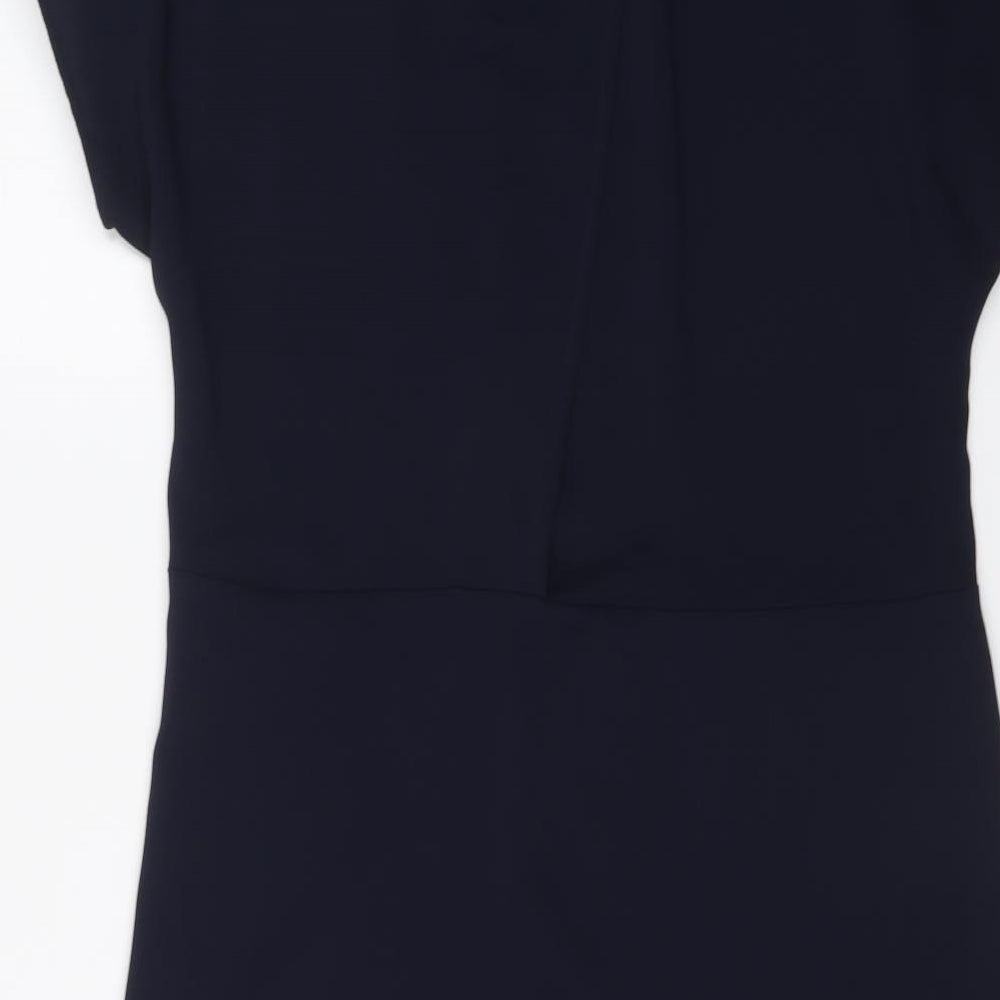 Zara Womens Blue Polyester A-Line Size S Round Neck Button - Embellished Neckline