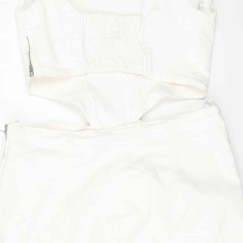 Zara Womens White Cotton Mini Size XL Scoop Neck Zip