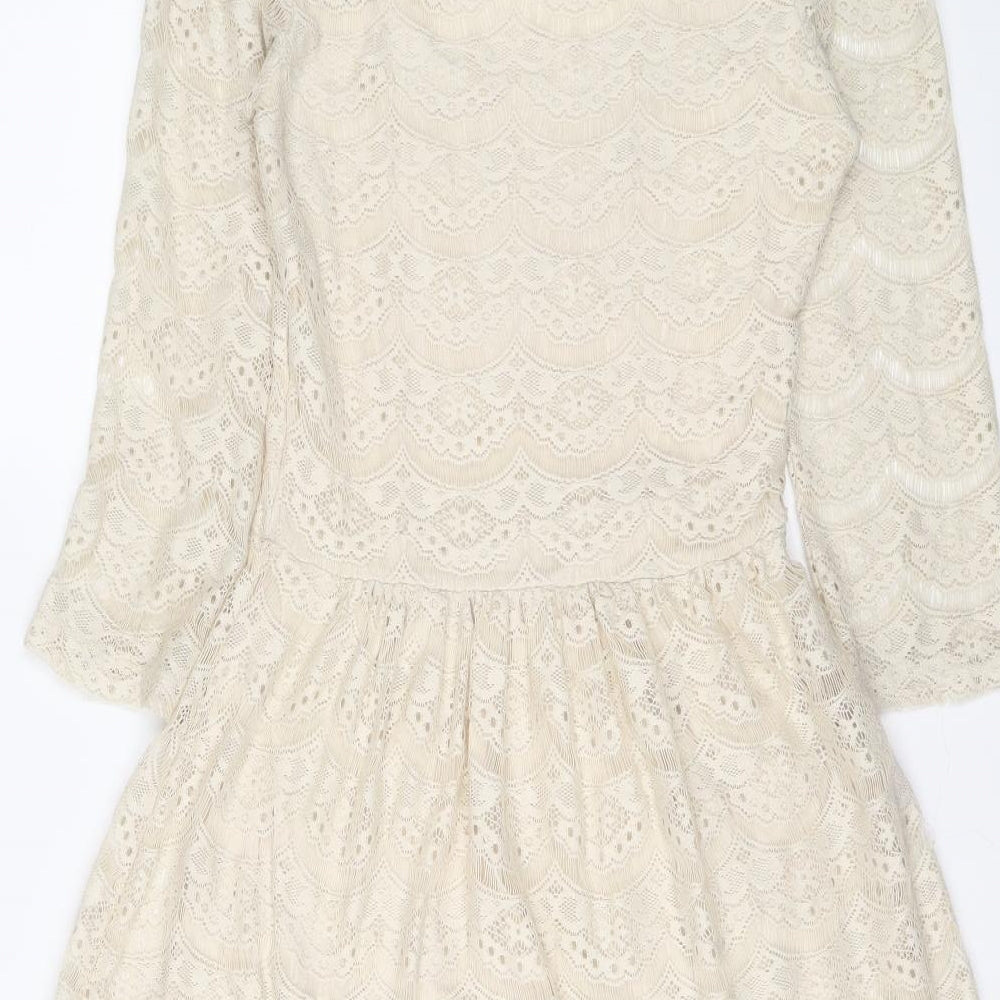 Warehouse Womens Ivory Polyester Mini Size 6 Scoop Neck Pullover