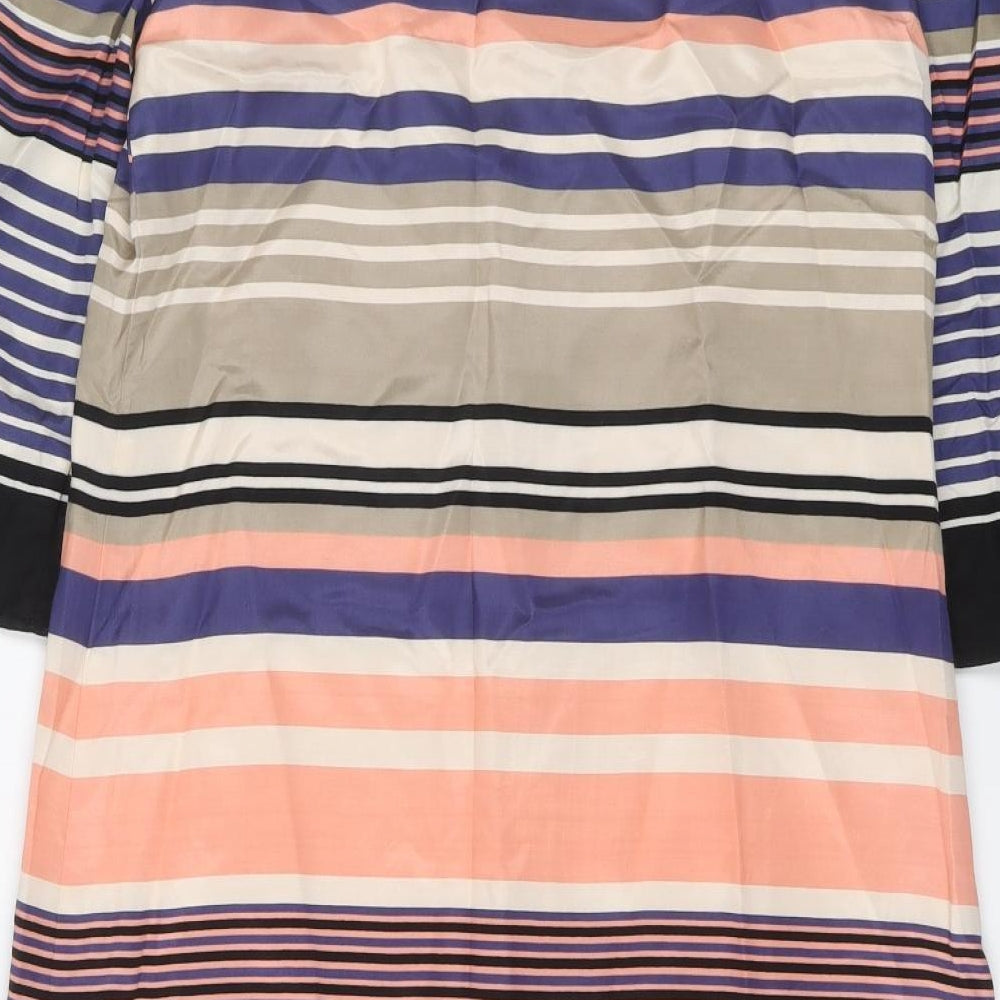Monsoon Womens Multicoloured Striped Viscose A-Line Size 12 Boat Neck Button