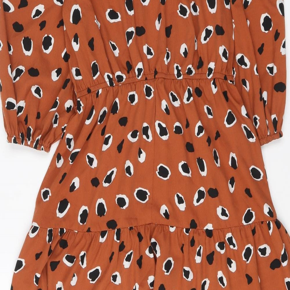 Influence Womens Brown Animal Print Polyester Skater Dress Size 12 Round Neck Pullover - Leopard pattern