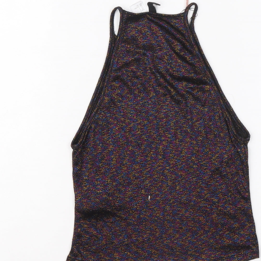 H&M Womens Multicoloured Polyester Cropped Tank Size S Round Neck