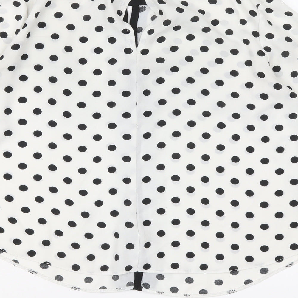 Dorothy Perkins Womens White Polka Dot Polyester Basic Blouse Size 6 Round Neck