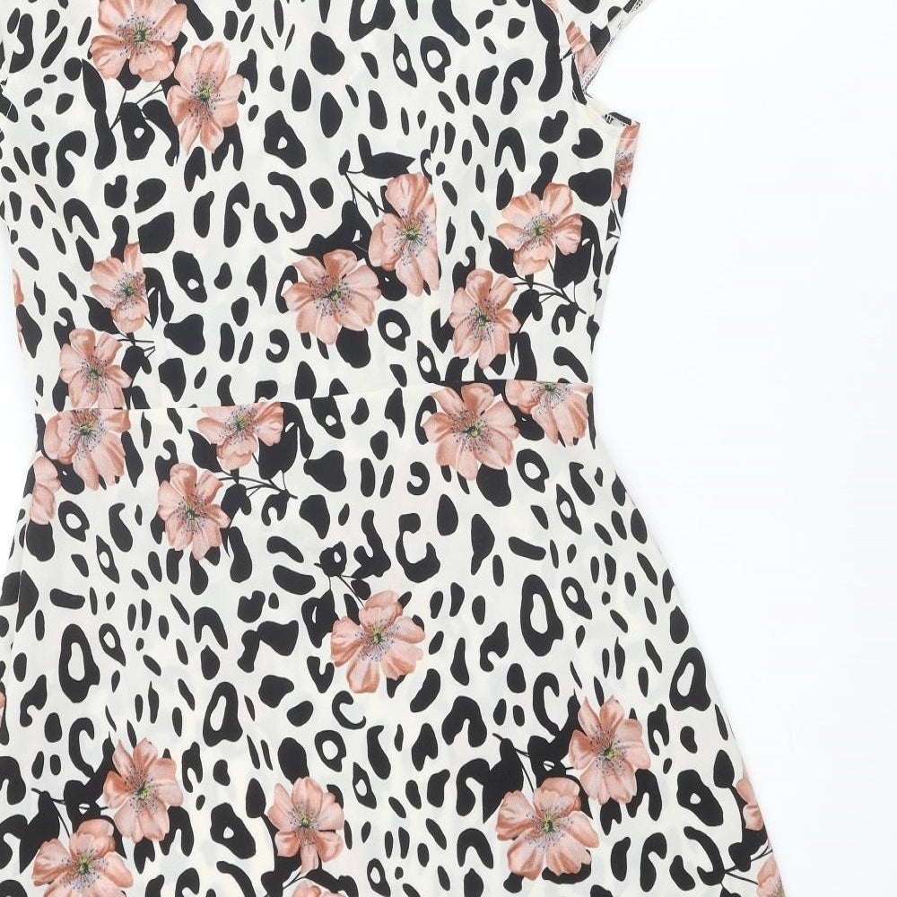 Quiz Womens Multicoloured Animal Print Polyester Fit & Flare Size 10 V-Neck Pullover - Floral