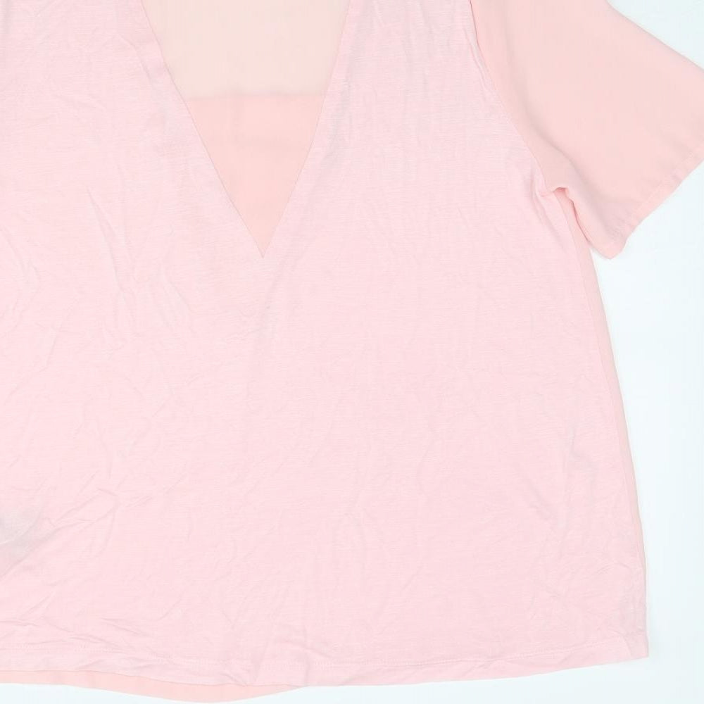 Warehouse Womens Pink Polyester Basic T-Shirt Size 14 Round Neck