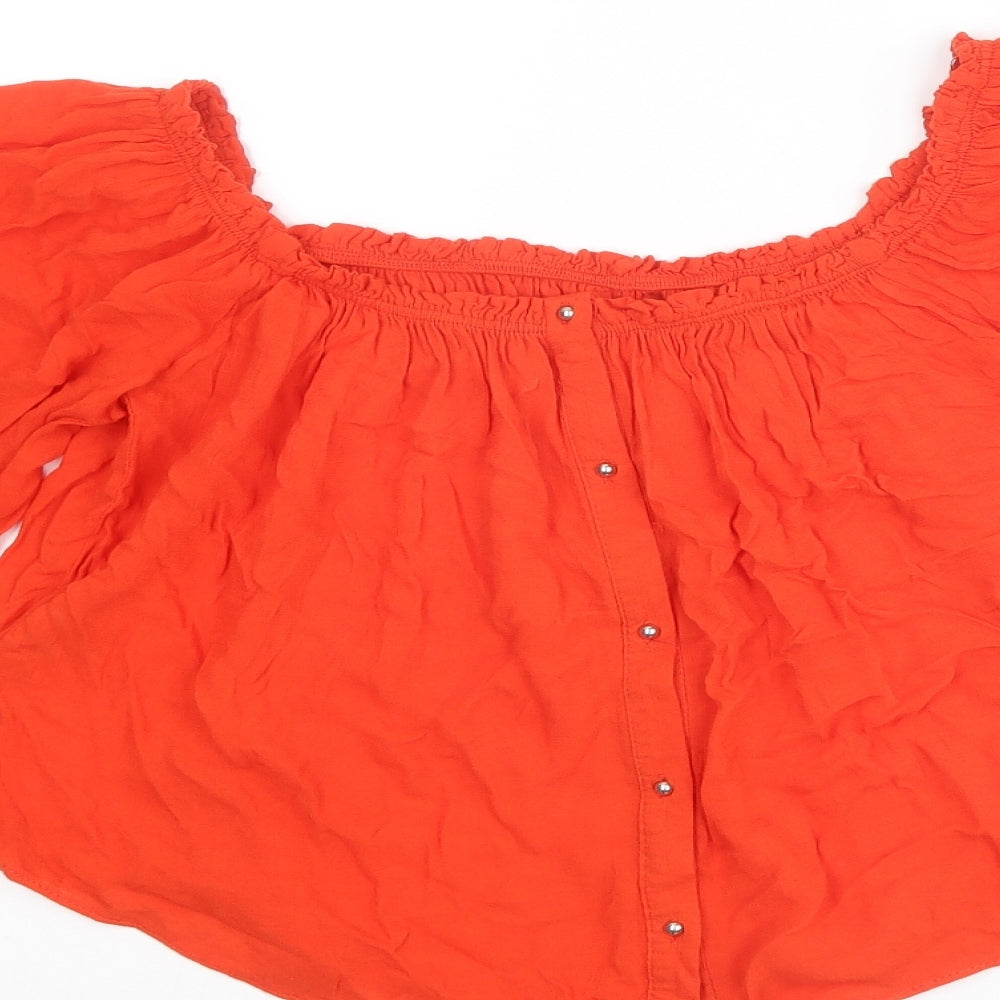 Zara Womens Red Polyester Basic Blouse Size S Boat Neck