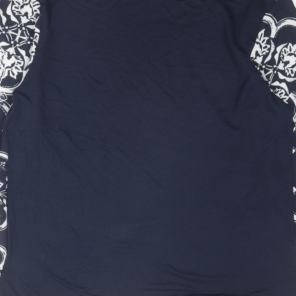 NEXT Womens Blue Geometric Polyester Basic Blouse Size 8 Round Neck - Slit Sleeve Detail