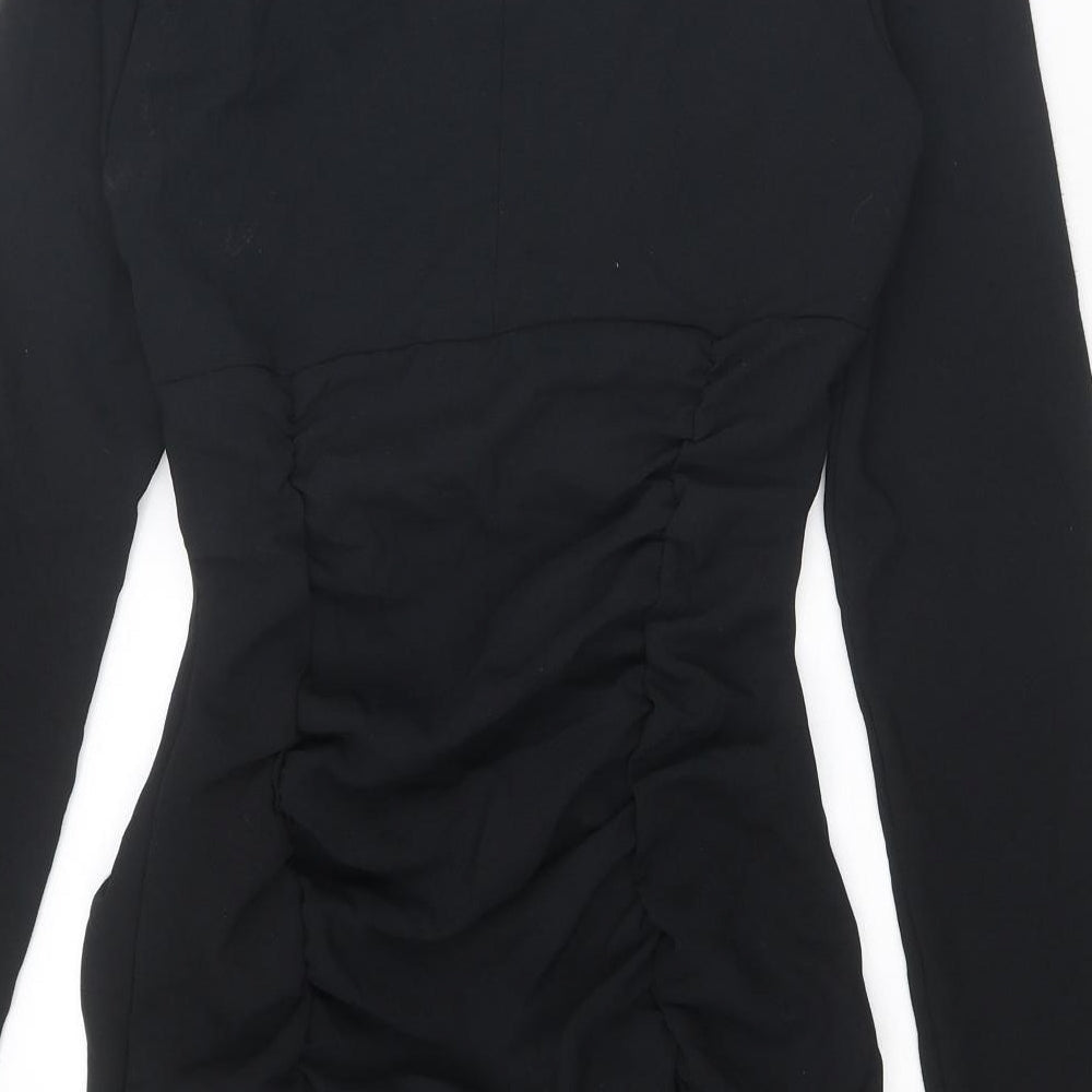 Zara Womens Black Polyester Bodycon Size S V-Neck Zip - Plunging Neckline