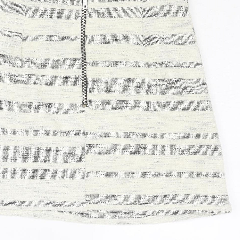 Topshop Womens Ivory Striped Cotton A-Line Skirt Size 8 Zip