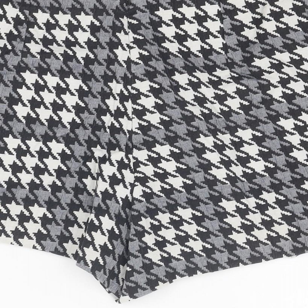 Topshop Womens Grey Geometric Cotton Skort Size 6 Zip - Houndstooth pattern