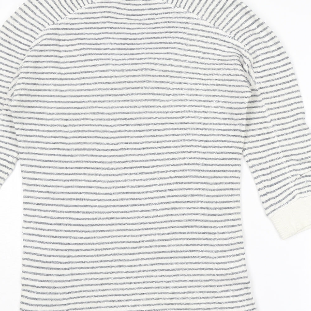NEXT Womens Ivory V-Neck Striped Cotton Pullover Jumper Size 6