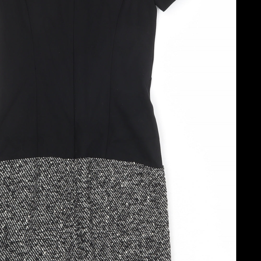 Marks & Spencer Womens Black Colourblock Polyester Sheath Size 8 Boat Neck Zip
