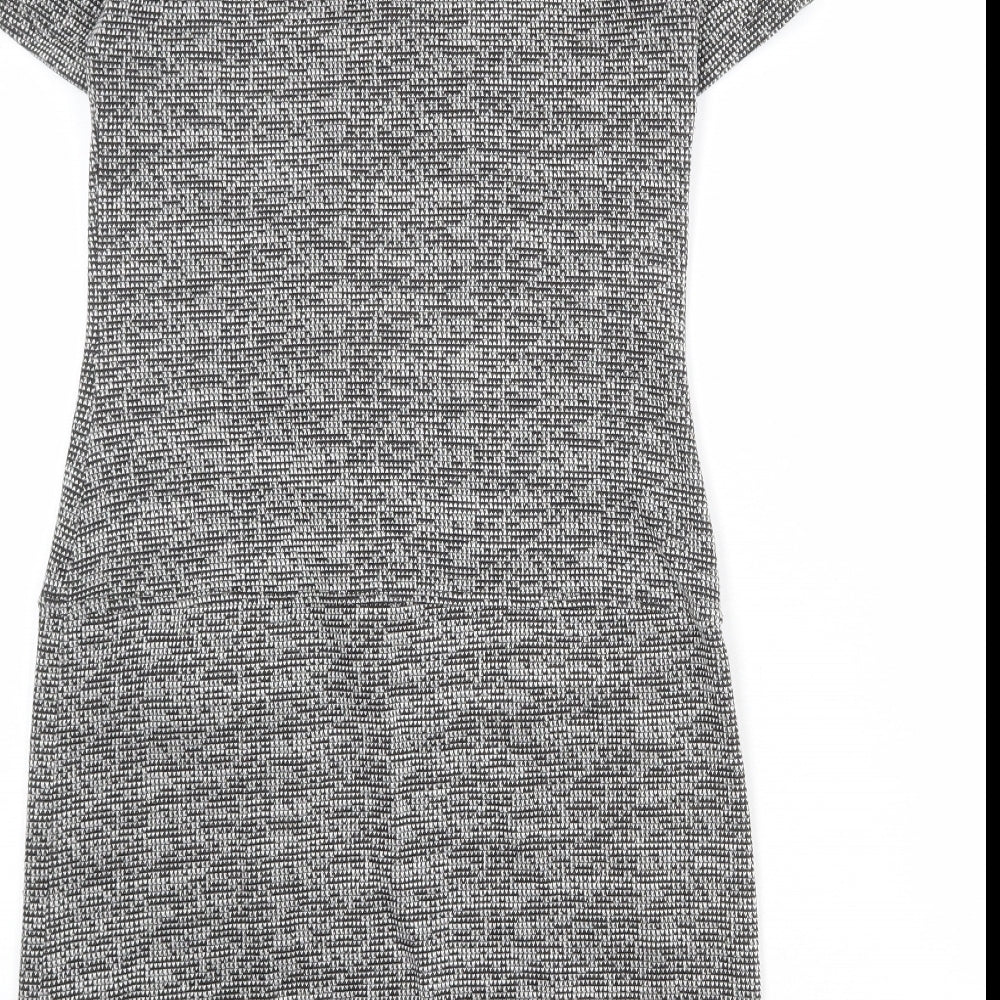Wallis Womens Grey Geometric Polyester A-Line Size 8 V-Neck Zip