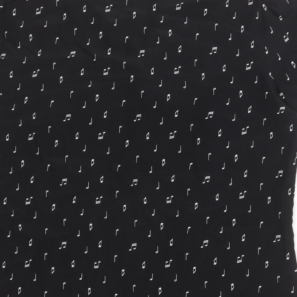 Marks & Spencer Womens Black Geometric Polyester Basic T-Shirt Size 10 Round Neck - Musical Note Pattern