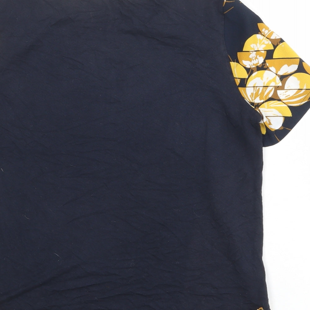 Marks & Spencer Womens Blue Geometric Polyester Basic Blouse Size 12 Boat Neck