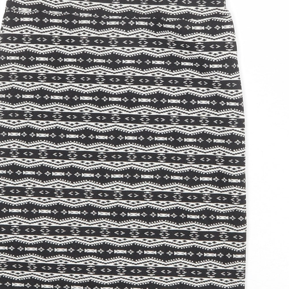 Stradivarius Womens Black Geometric Polyester A-Line Skirt Size S