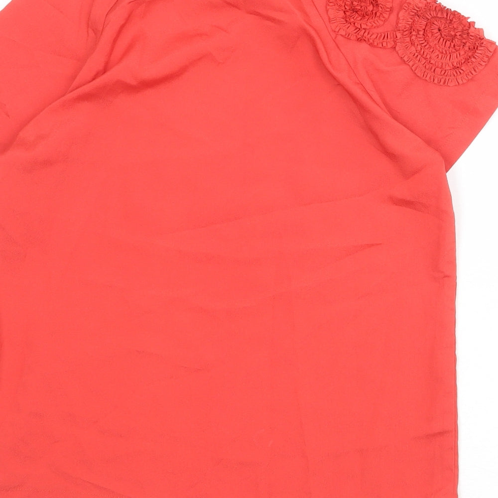 Zara Womens Red Polyester Basic Blouse Size M Round Neck - Shoulder Detail