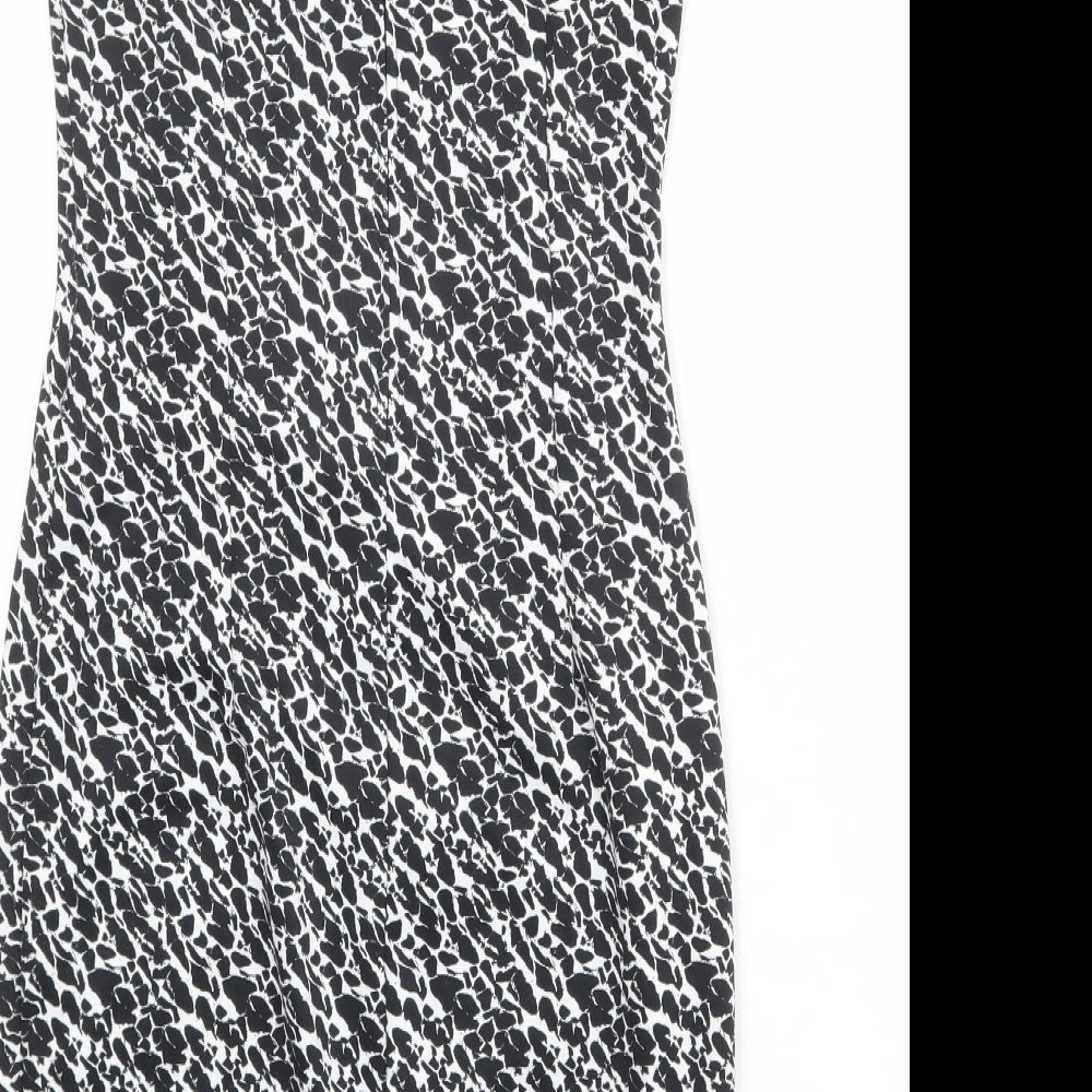 H&M Womens Black Geometric Polyester Shift Size S Round Neck Zip