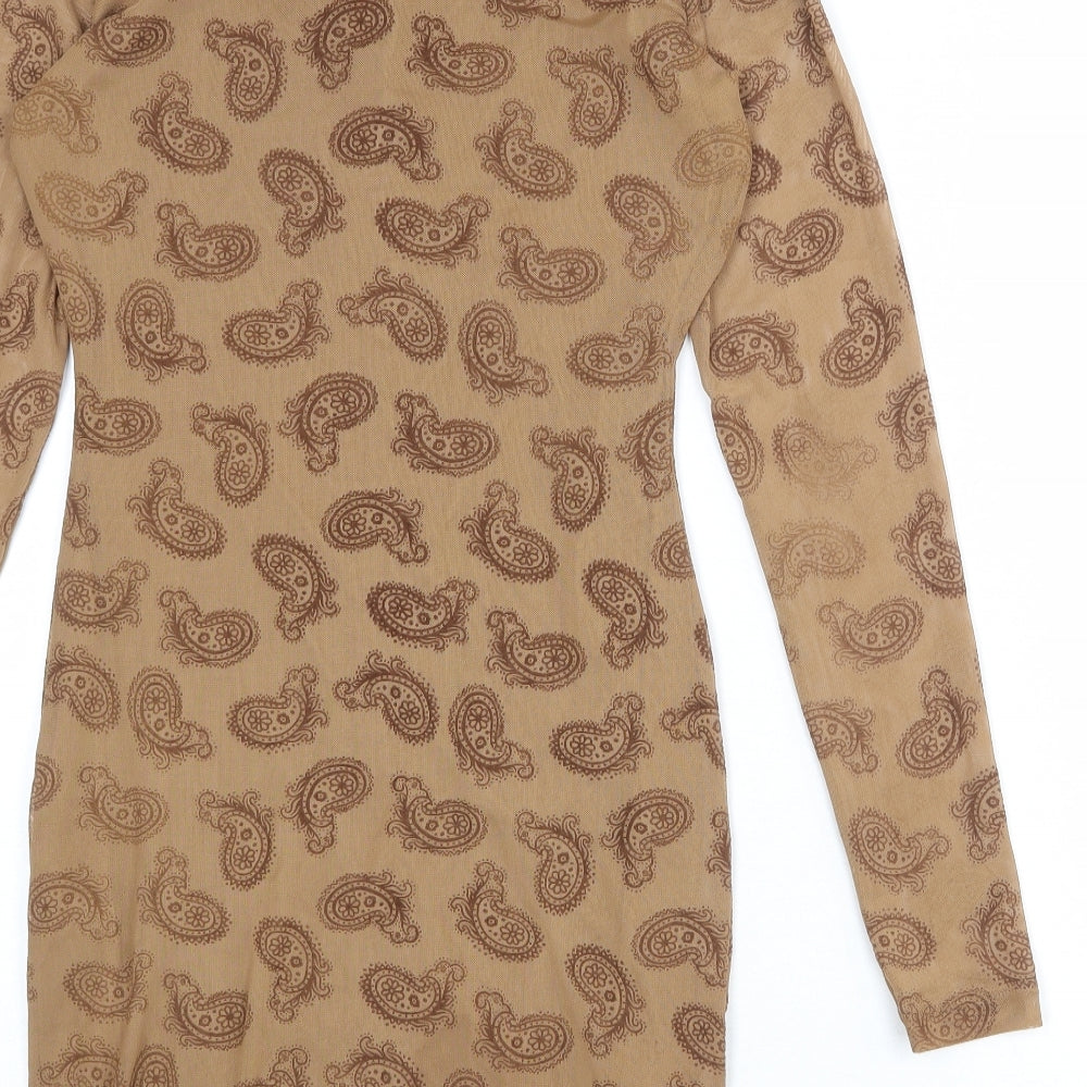 Motel Womens Brown Paisley Polyester Shirt Dress Size M Collared Button