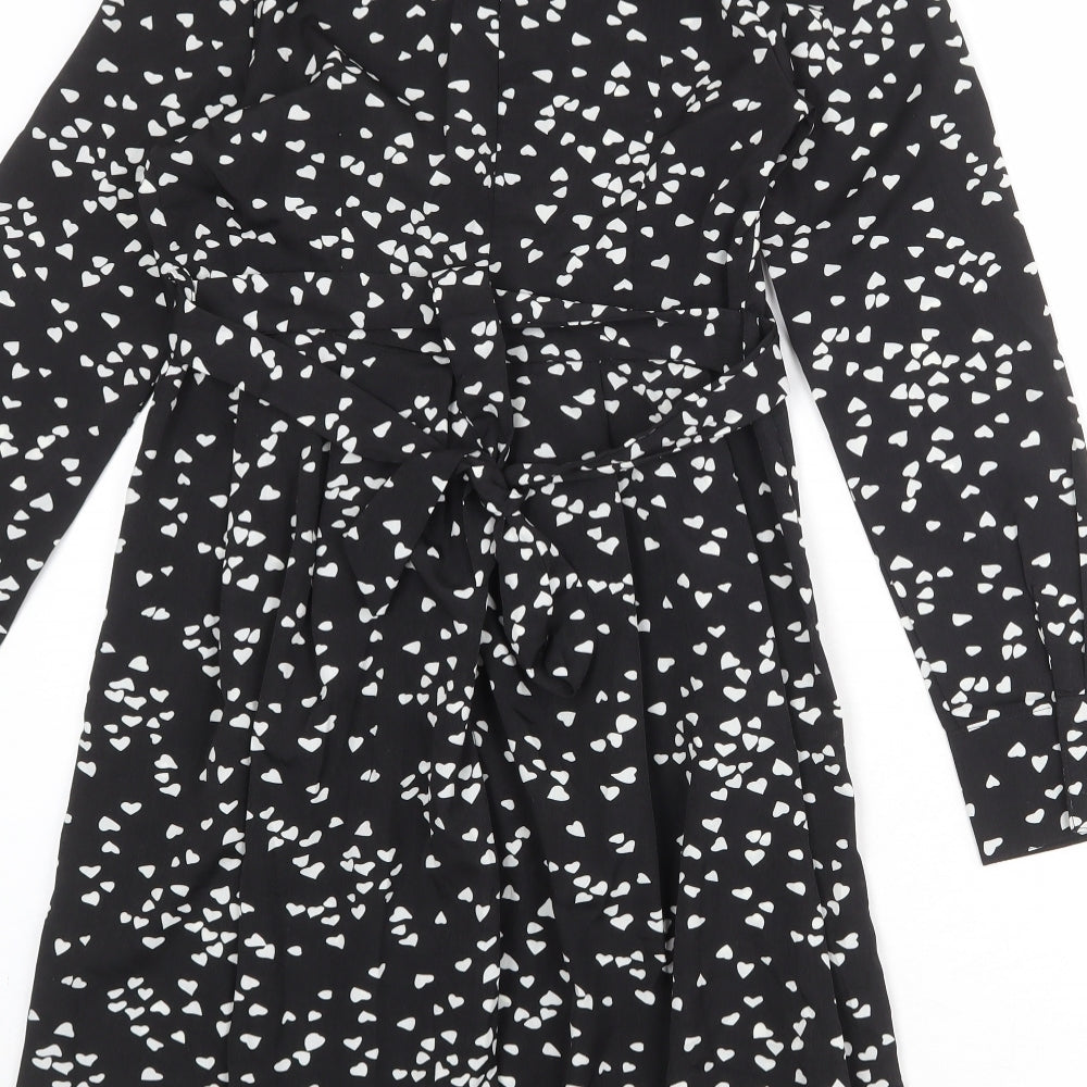Blue Vanilla Womens Black Geometric Polyester A-Line Size 10 V-Neck Zip - Heart Print