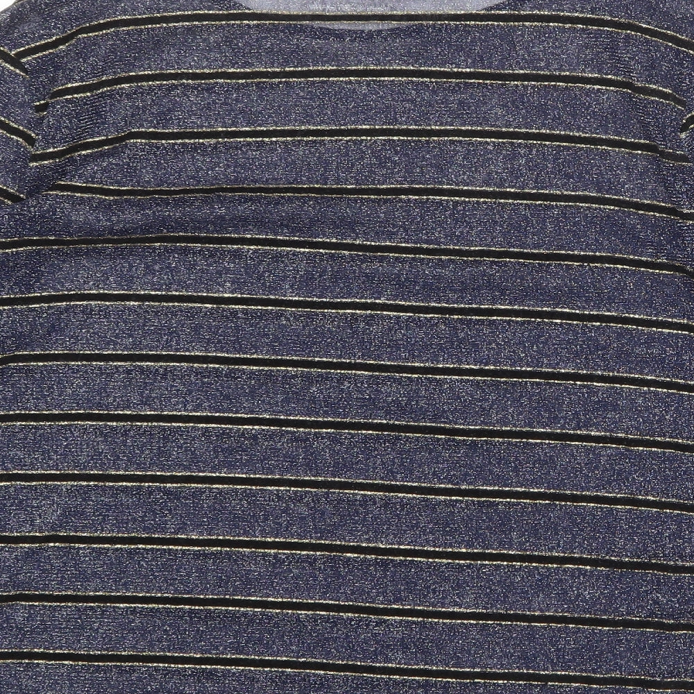 RESERVED Womens Blue Striped Polyester Basic T-Shirt Size XL Round Neck
