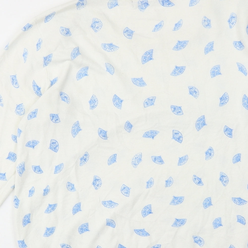 Marks and Spencer Womens White Round Neck Geometric Viscose Pullover Jumper Size 12 - Spanish Fan Print
