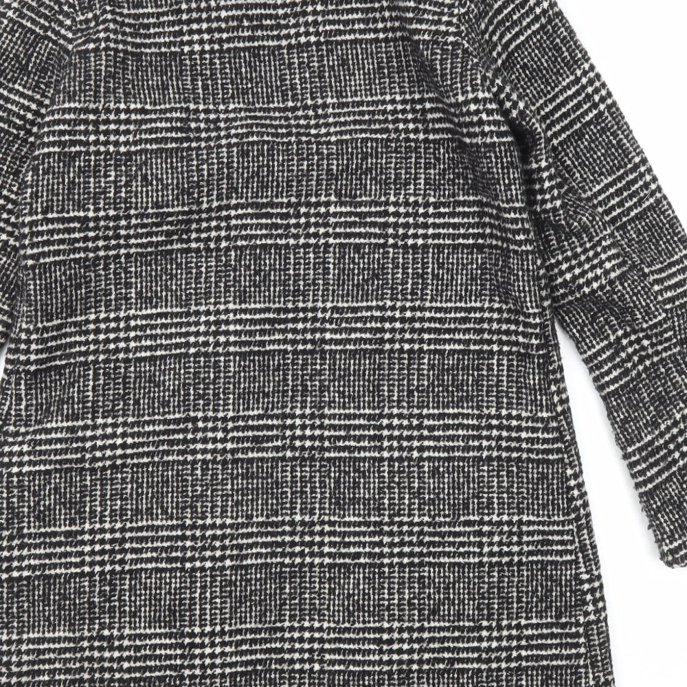 H&M Womens Black Plaid Overcoat Coat Size 8