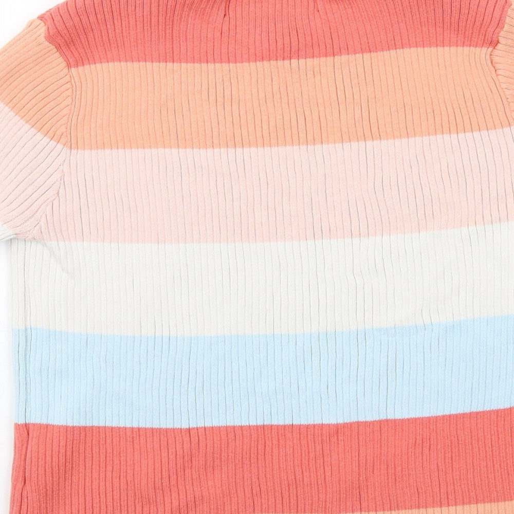 VERO MODA Womens Multicoloured Round Neck Striped Cotton Pullover Jumper Size L
