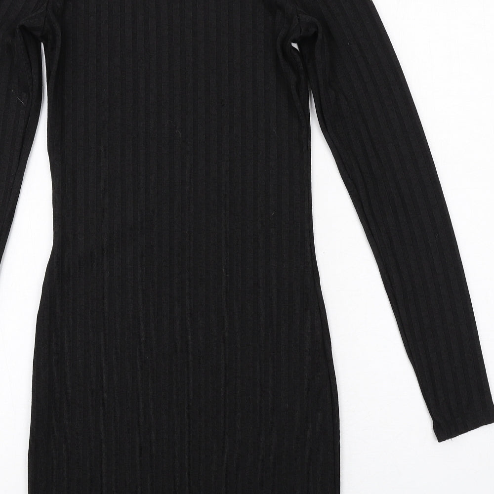H&M Womens Black Polyester Mini Size 6 Round Neck Pullover - Ribbed