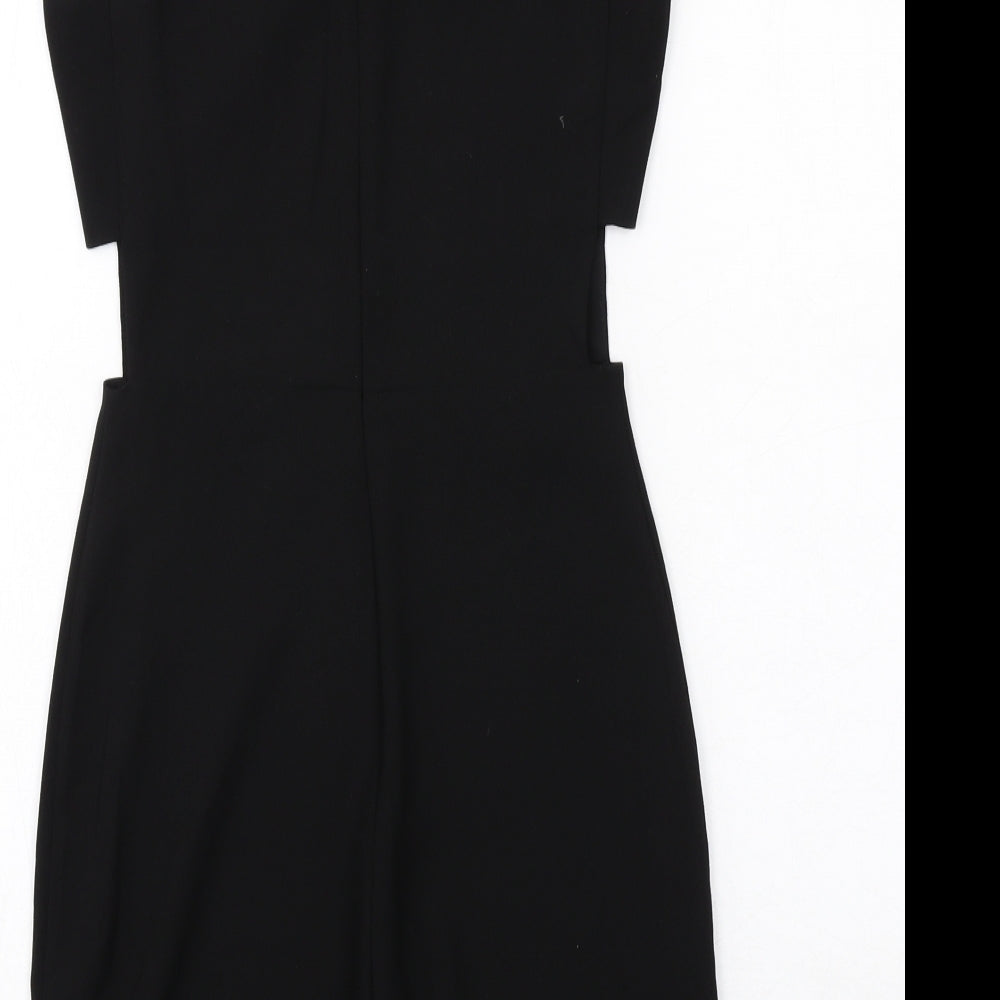 H&M Womens Black Colourblock Polyester Shift Size 4 Round Neck Zip
