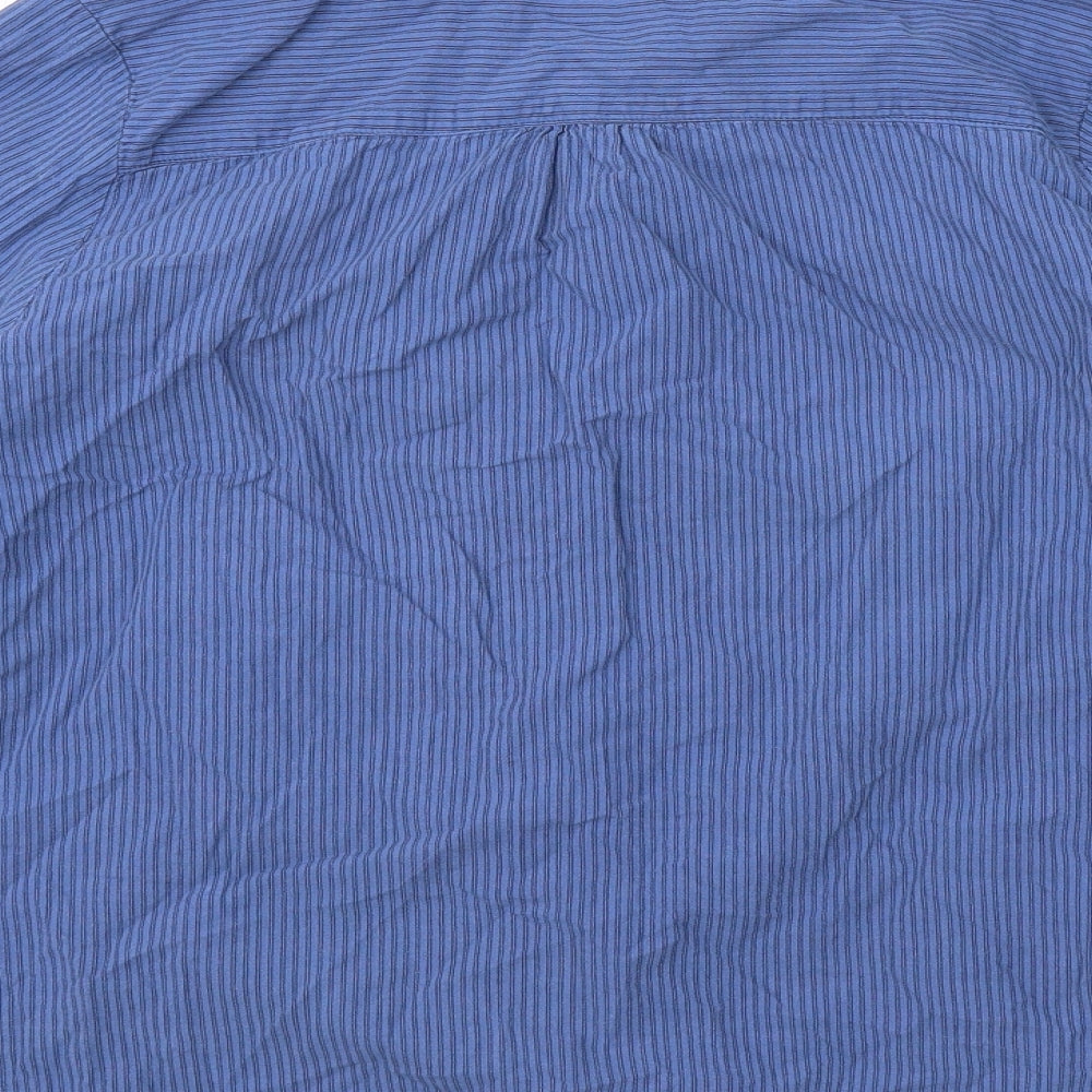 DASH Womens Blue Striped Cotton Basic Button-Up Size 14 Collared
