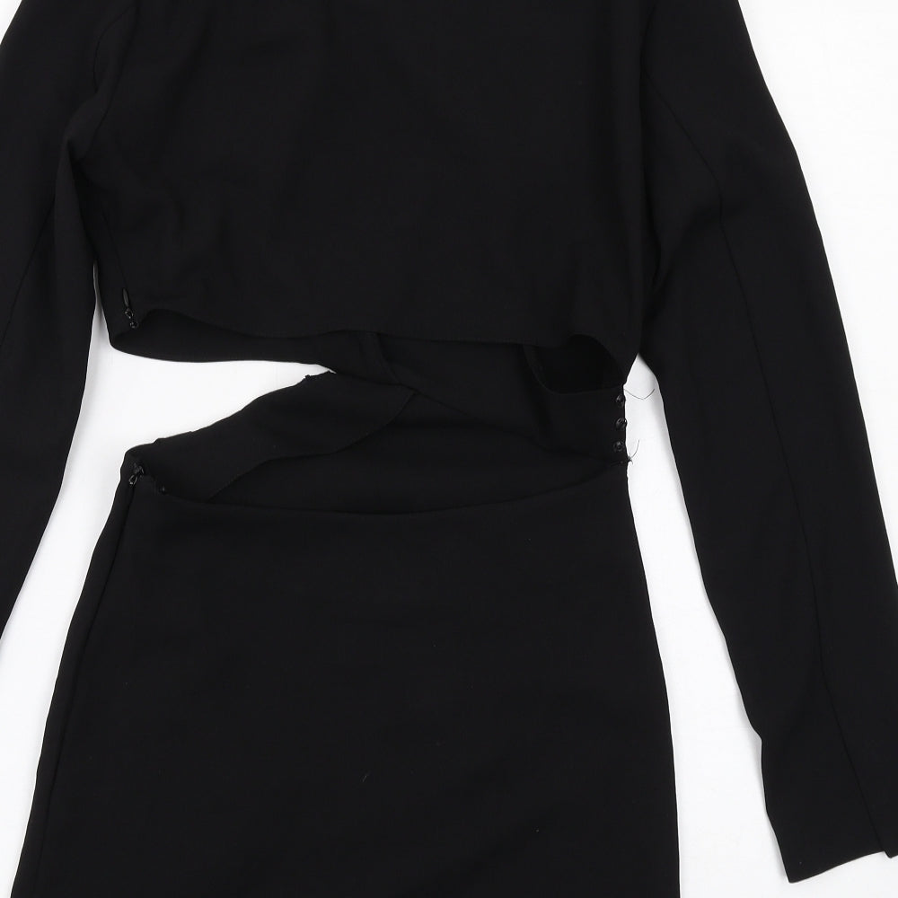 Zara Womens Black Polyester Mini Size S V-Neck Zip