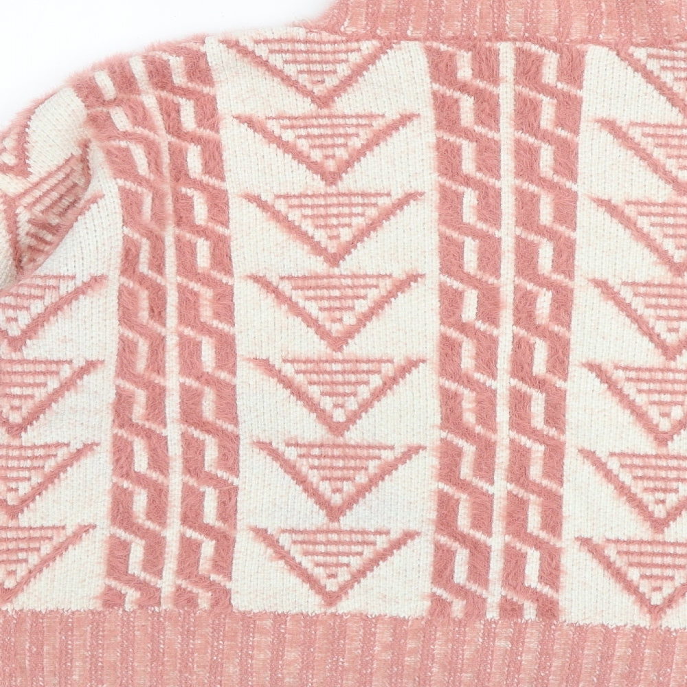 Fashion Union Womens Pink Mock Neck Geometric Acrylic Pullover Jumper Size 8