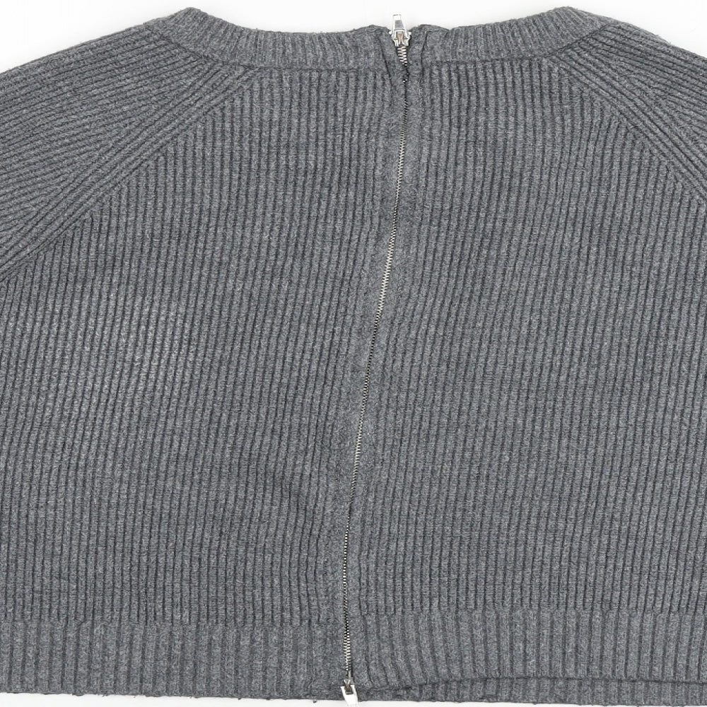 Zara Womens Grey Round Neck Viscose Pullover Jumper Size S