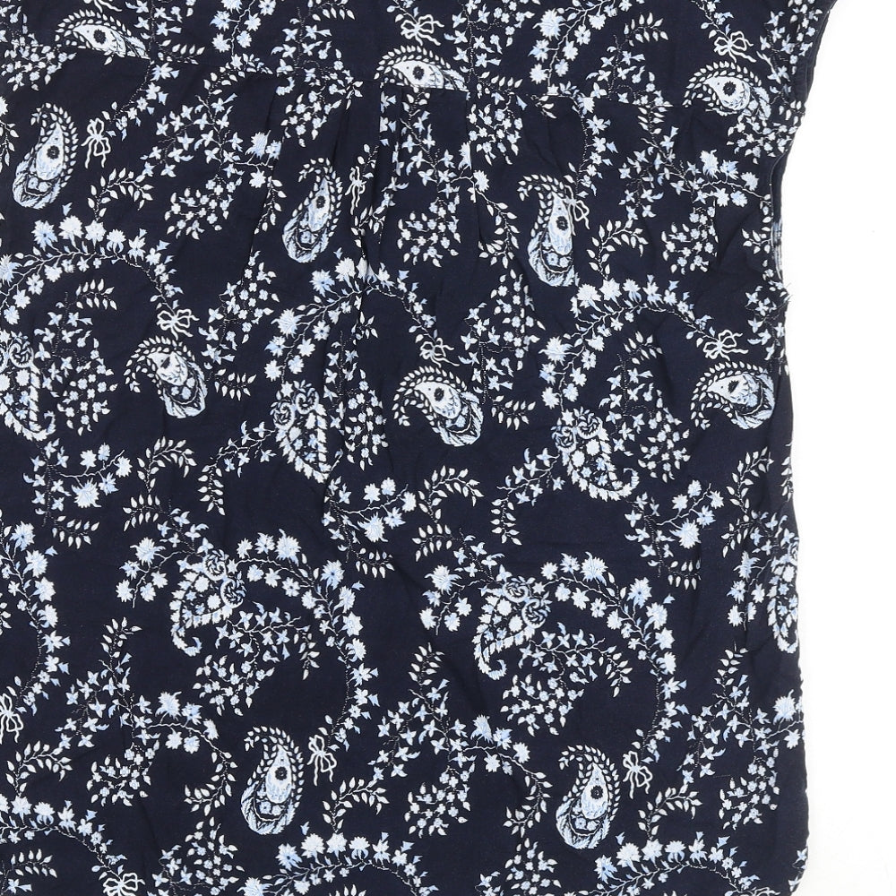 H&M Womens Blue Paisley Viscose Basic Blouse Size 8 V-Neck