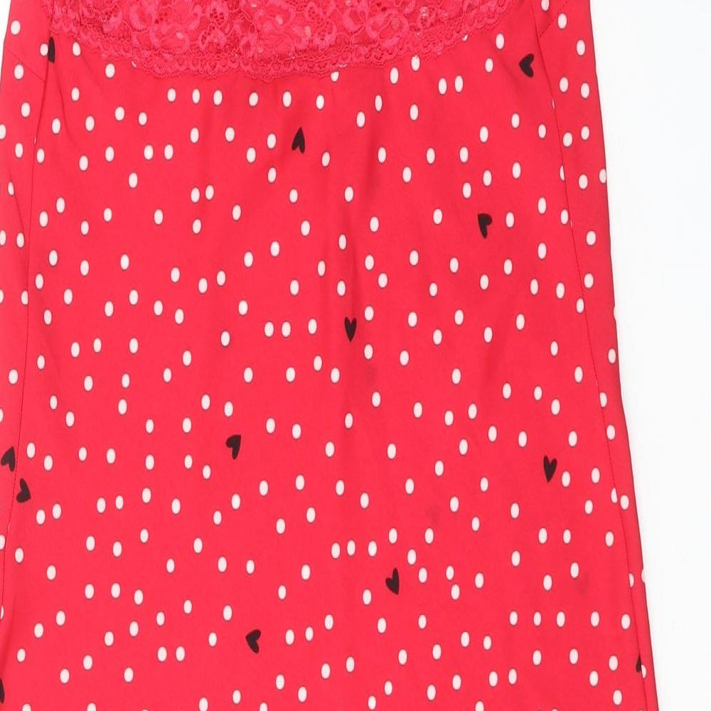 Marks & Spencer Womens Red Polka Dot Polyester Cami Dress Size 6 - Lace Trim