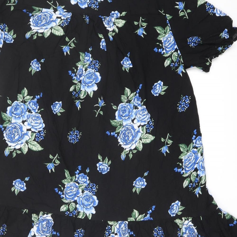 Monki Womens Black Floral Viscose Basic Blouse Size S V-Neck