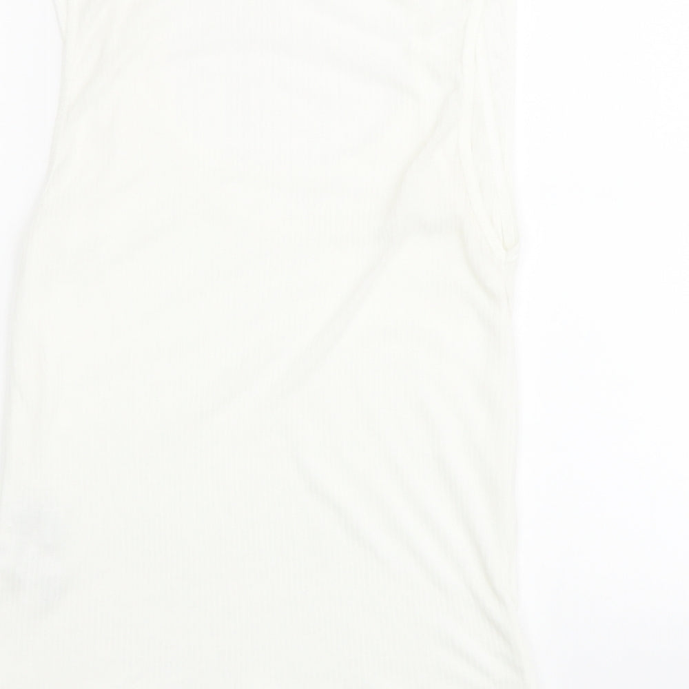 Zara Womens Ivory Polyester Basic T-Shirt Size L Scoop Neck