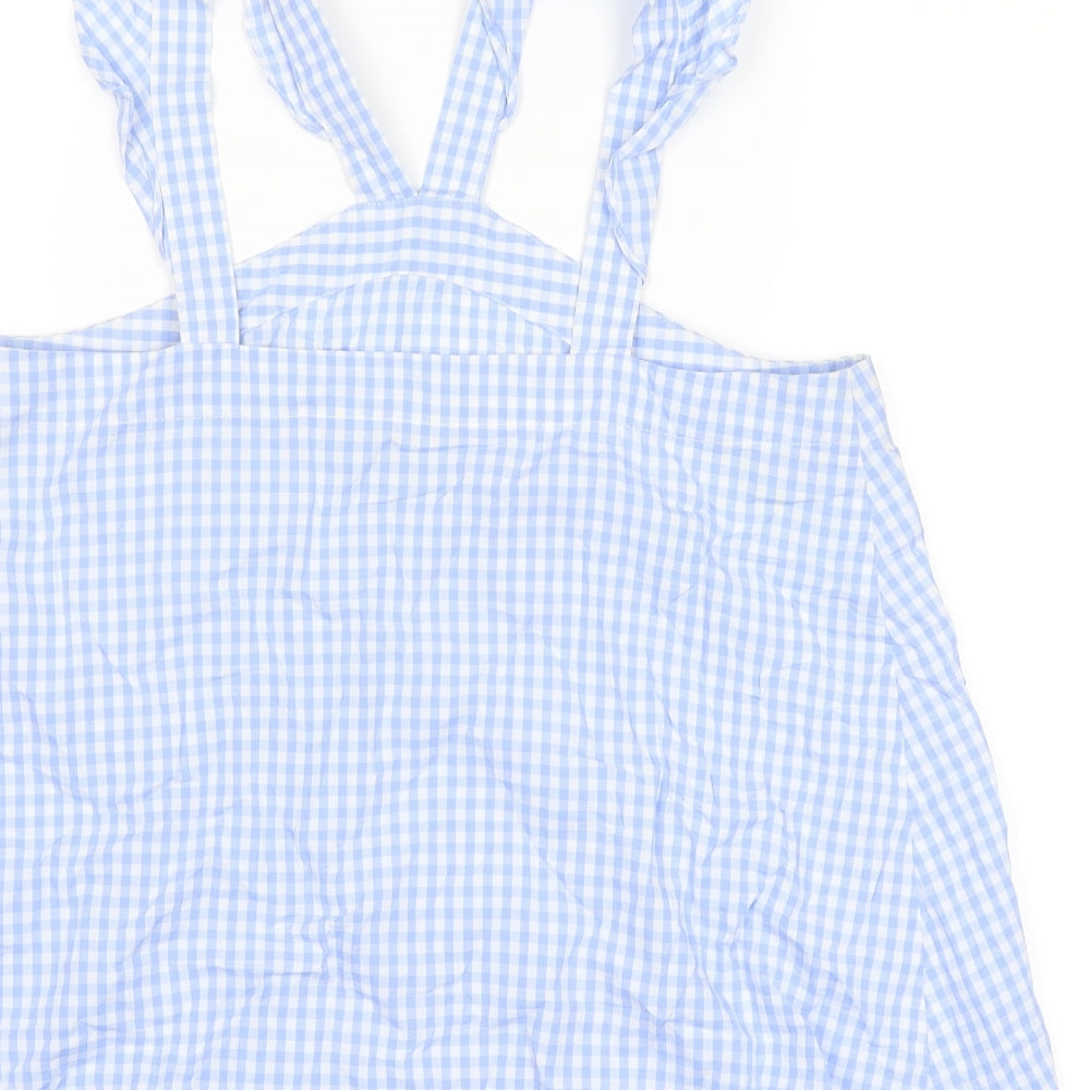 River Island Womens Blue Plaid Cotton Basic Tank Size 10 V-Neck - Asymmetric Neckline