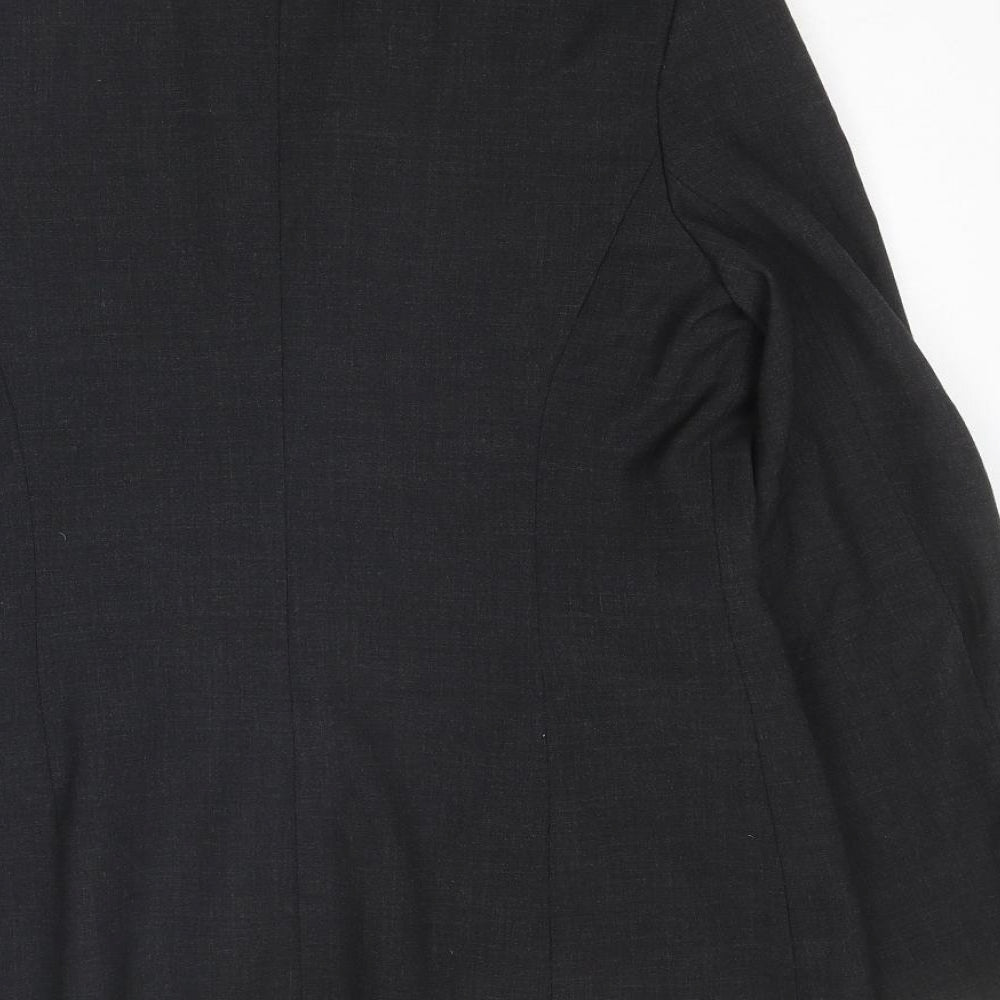Brand and care label for AMARANTO women’s grey wool jacket suit jacket, size UK 12