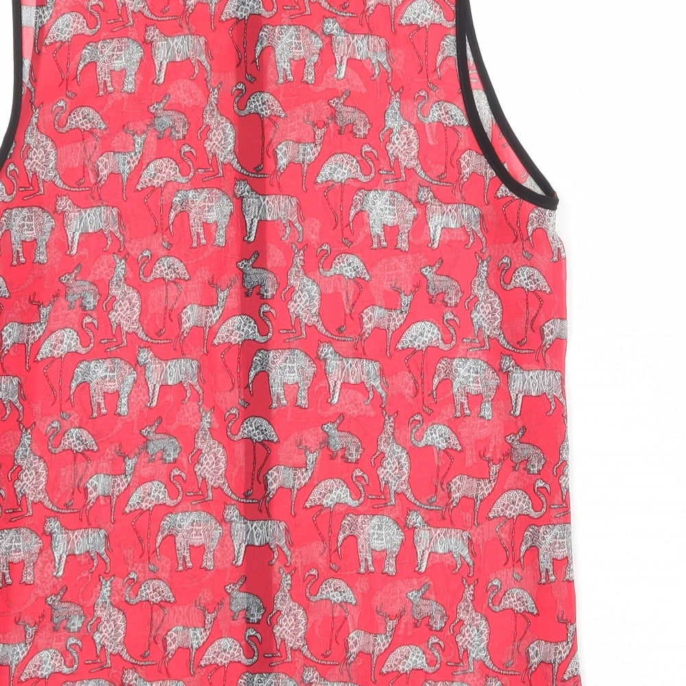 Limited Collection Womens Pink Geometric Polyester Basic Tank Size 14 Collared