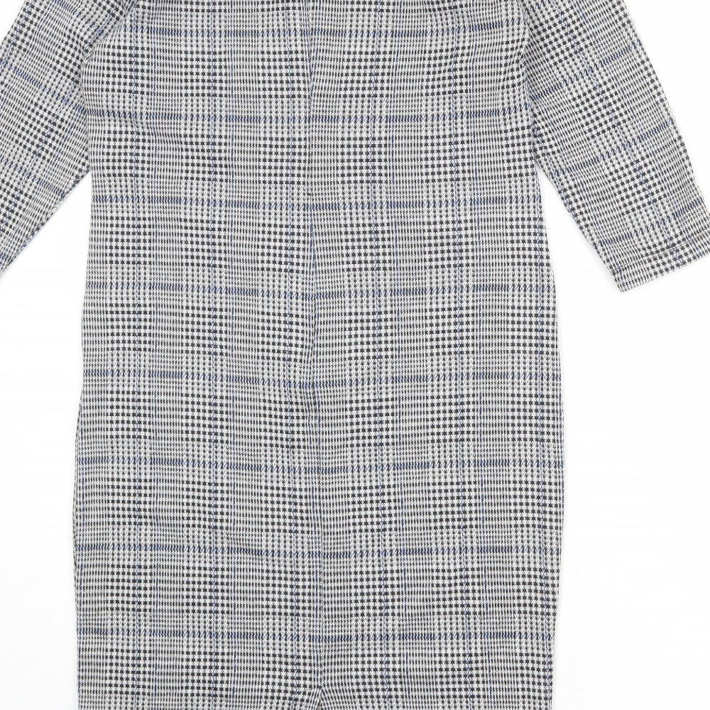 Marks & Spencer Womens Grey Plaid Polyester Shift Size 12 Round Neck Zip