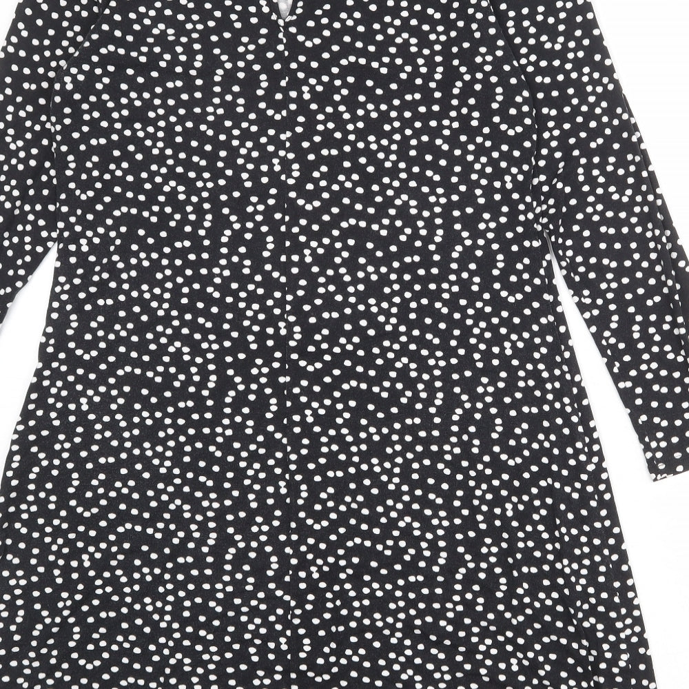 Marks & Spencer Womens Black Polka Dot Viscose A-Line Size 12 Round Neck Button
