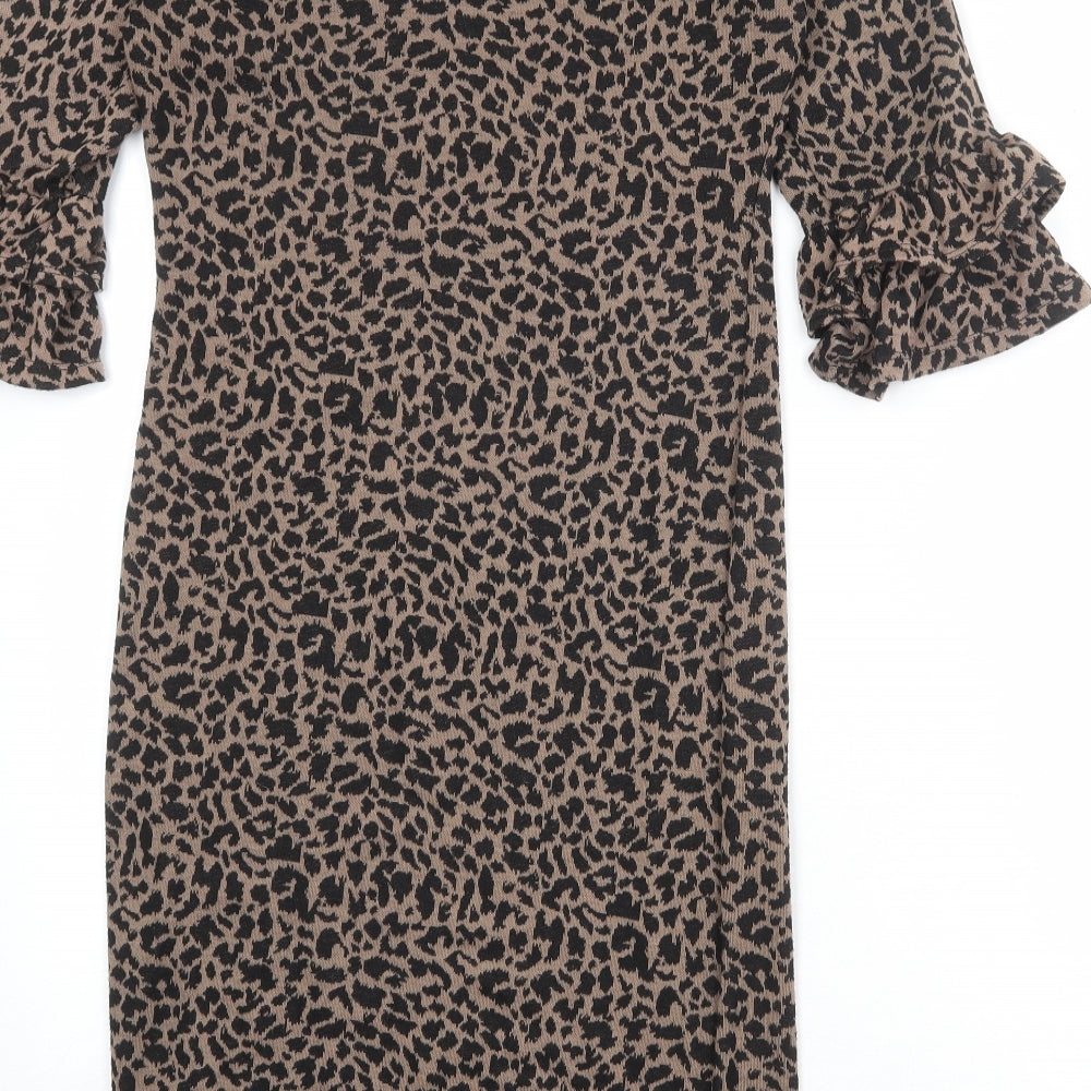 Collection Womens Brown Geometric Polyester Shift Size 10 Round Neck Pullover