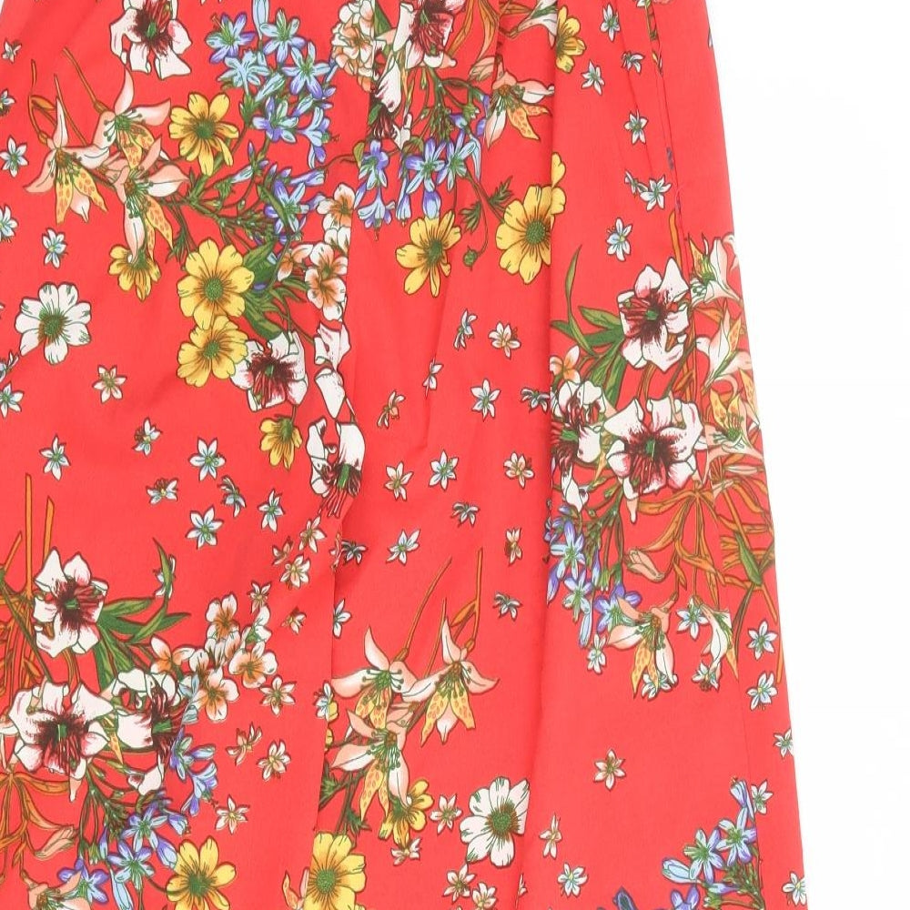 Japna Womens Red Floral Polyester Trousers Size S Regular