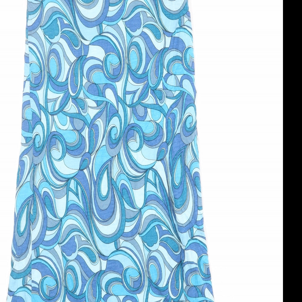 Mango Womens Blue Geometric Viscose A-Line Size S Boat Neck Pullover