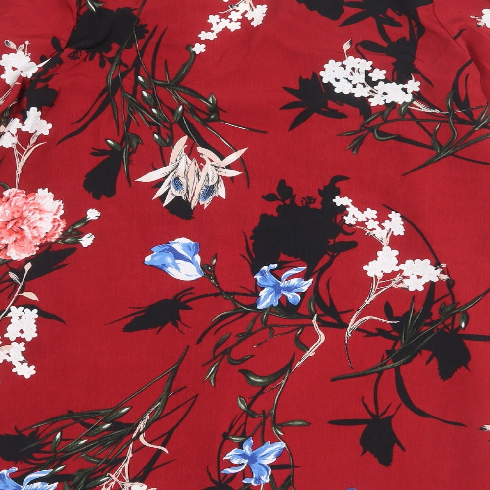Lola May Womens Red Floral Polyester Trapeze & Swing Size 10 V-Neck Pullover